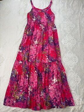 Coldwater Creek Pleated Floral Maxi Dress Pink Purple Tiered 4